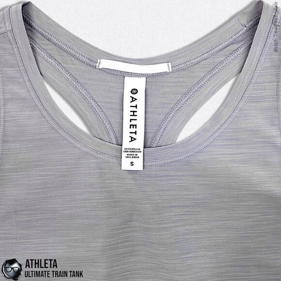 ATHLETA ULTIMATE TRAIN TEXTURED TANK IN MUTED LILAC / WHITE SIZE S RACERBACK - Picture 7 of 11